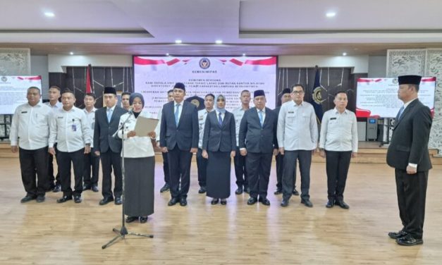 Kakanwil Ditjenpas Lampung Pimpin Pelantikan dan Pengambilan Sumpah Jabatan Kalapas dan Karutan serta Penandatanganan Komitmen Bersama Anti Halinar